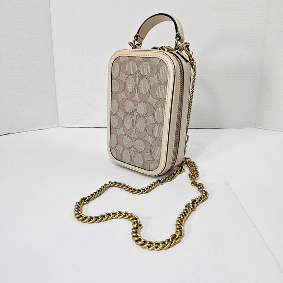 Coach Handbags - Coach Beige Signature Crossbody Bag with Gold Chain